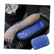 Car Armrest Seat Box Mat, Bling Crystal PU Leather Center Console Cover, Blue