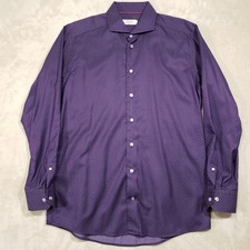Eton Dress Shirt Mens 17 43 XL Purple Polka Dot Slim Cambridge Convertible Cuff
