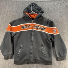 Harley-Davidson Hoodie Youth Large 16/18 Gray Orange Full Zip Fleece Racing