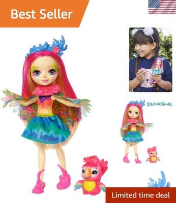 Enchantimals Peeki Parrot Doll with Sheeny Animal Figure - 6 Inch Playset