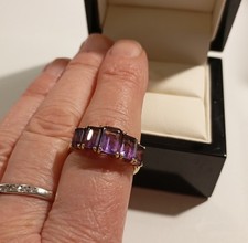 Vintage Hallmarked 9ct Gold Five Stone Amethyst Ring QVC  Size N, 