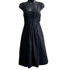 Vince. Pleated Dress 8 Black Cotton Sleeveless Pockets Feminine Casual Tie Back