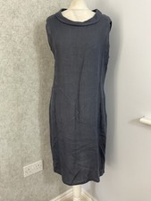 Lina Tomei 100% Linen Dress Blue Sleeveless Midi Shift Made In Italy Size L