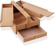 Wooden Multi-Function Artist Tool Brush Storage Box Beechwood Art Supply