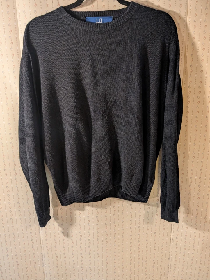 Suéter Dunhill Golf Negro L Seda y Lino Ligero Tejido Preppy Cuello Redondo Foto 3 de 4