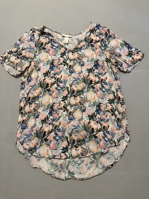 H&M Women's Short Sleeve Botanical Floral Print Blouse, Size 0.