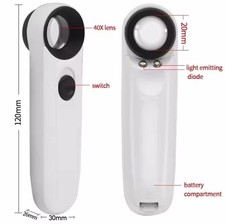 Pocket Magnifier Loupe Jeweler Magnifier 40XX Magnification 2X LED - Light