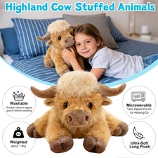Highland Cow Weighted Stuffed Animal with Heating Pad Warm for Gifts 55cm 45cm