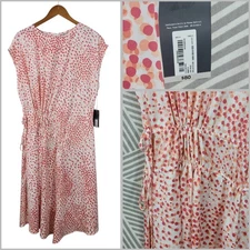 NEW Worthington Dress Size XL Polkadot Cinch Tie Waist Pink Midi Lightweight 