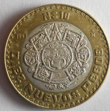1993 MEXICO 10 PESOS - Excellent Silver Bi-Metal Coin - Rare Type - Lot #D23