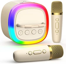 Mini Karaoke Machine for Kids Portable Bluetooth Speaker with 2 Wireless Microph