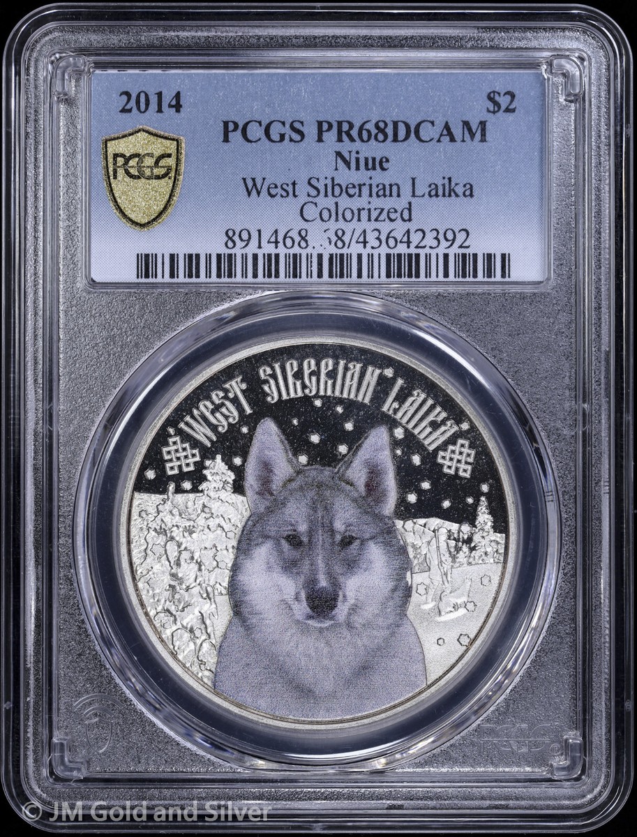 ニウエ 2014年 $1 @4-36 2014 $2 Niue Colorized Proof West Siberian Laika PCGS PR 68