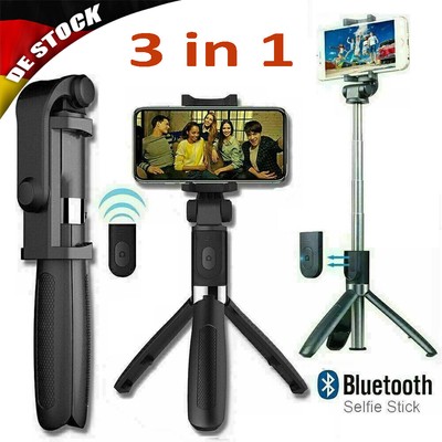 Bluetooth Selfie Stick Stativ Mini 3in1 Selfie Stange 360° für iPhone Samsung DE