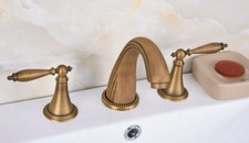 Antique Brass Bathroom 3 Holes Faucet Widespread Vanity Sink Mixer Tap san088