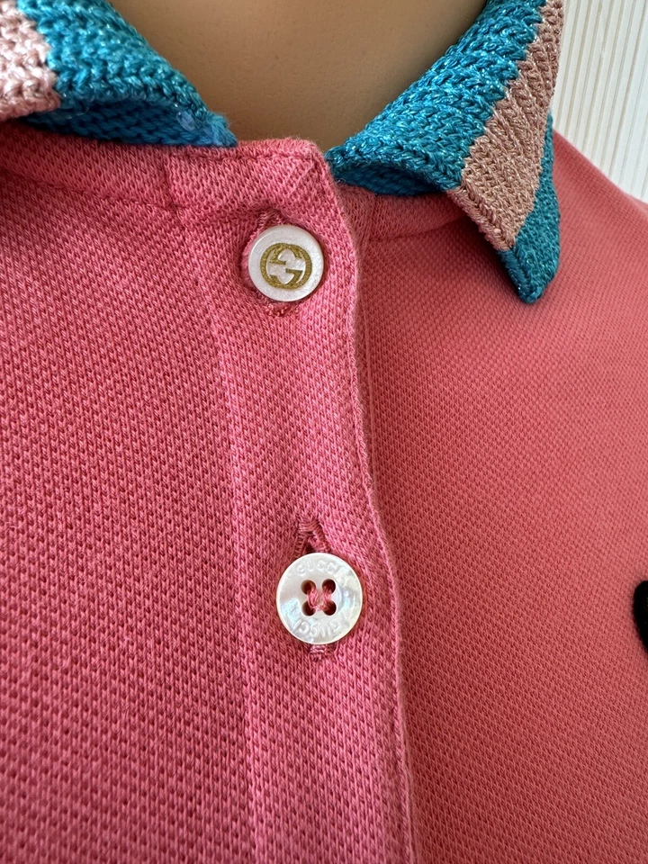 Dress Gucci Sz 12 Kids Girls Pink Rose Elegant Heart Blue Silver Cotton School - Image 2 of 4