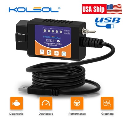 ELM327 OBD2 Scanner Adapter For Ford ELMconfig Forscan OBDII USB Diagnostic Scan
