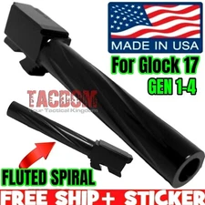 USA MADE Black SPIRAL FLUTED Nitride Barrel for GL0CK 17 GEN 1-4 - 9mm - RIFLED