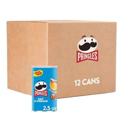 Pringles Salt and Vinegar Potato Crisps 2.5oz Pack of 12 Travel Snack Cans