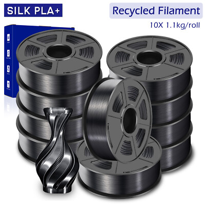 JAYO 1,75mm Recyceltes Filament 10KG Schwarz SILK PLA+ 3D Glänzendes Metallic