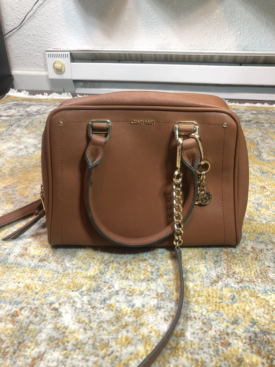 Calvin Klein Marybelle Saffiano PVC Top Zip Satchel Bag Brown