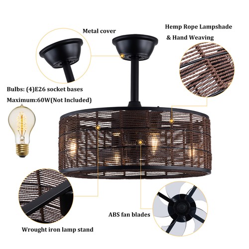 AC110-120V Fan Light w/o Bulb 60W 3-speed adjustment ceiling fan Light Remote - Picture 7 of 22