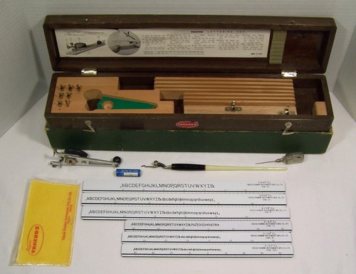TAKEDA Lettering Set In Original Wood Case 6 Templates Drafting Japan Vintage - 第 1/6 張圖片