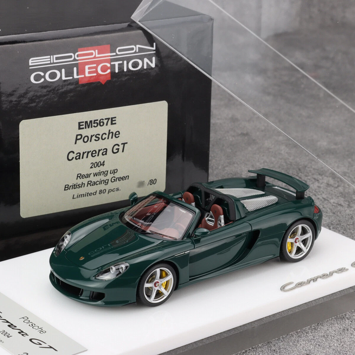 Make Up 1:43 Porsche CARRERA GT 2004 Rear Wing Up Car Model British Racing Green