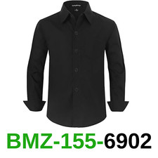 Spring Gege Boys' Long Sleeve Dress Shirts Formal Uniform Poplin Solid, Black,10