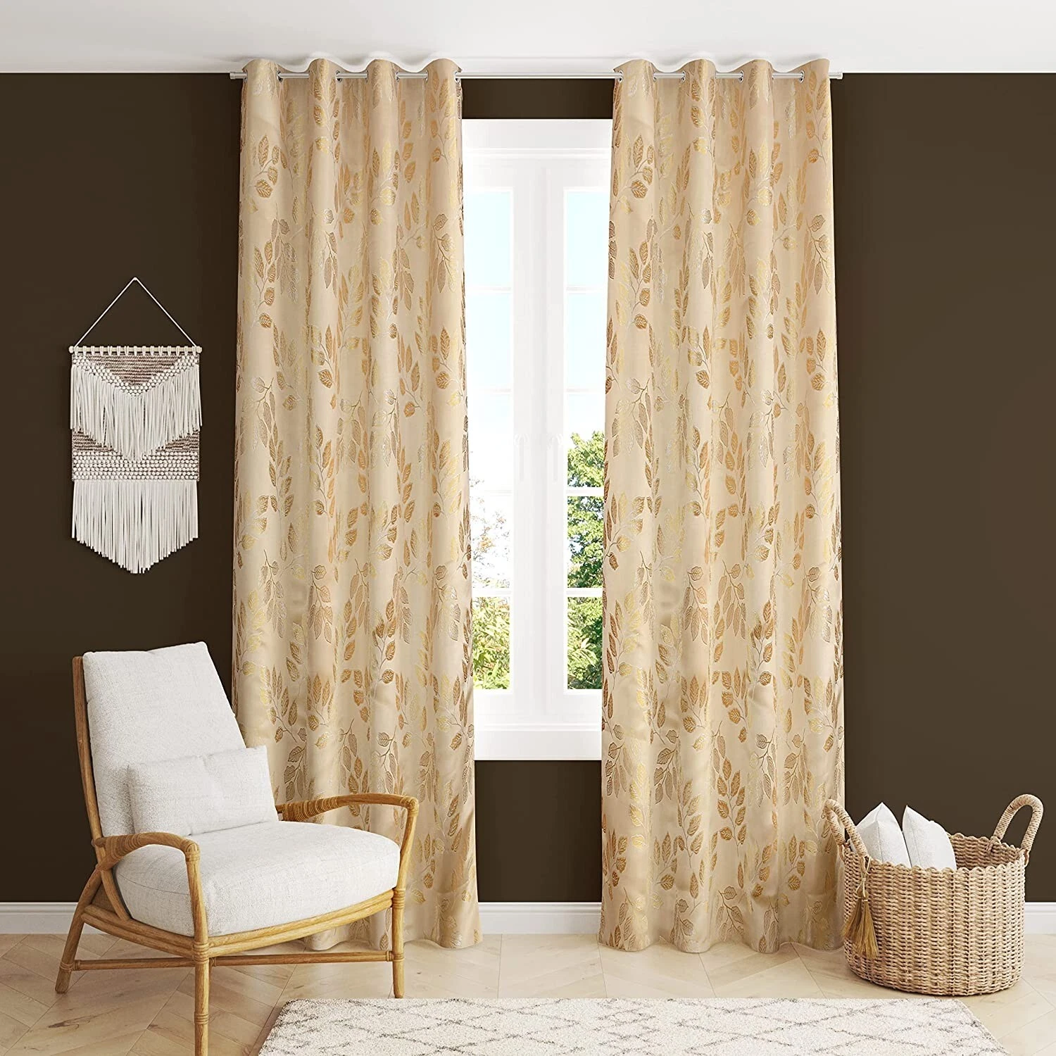 Poliéster Cortinas para Puerta 2.1m Largo con Ojal Anillo Paquete De 2PC Oro