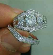 Bridal Ring Set For Christmas Gift 2 CT Simulated Ring Set for her Silver Plated