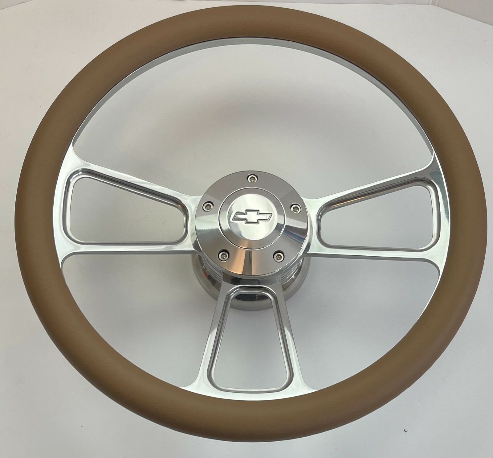 14" Billet Steering Wheel Mahogany Aluminum Rivet + Chevy Bowtie - Foto 9