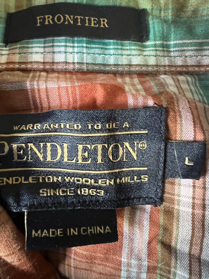 Nueva Camisa Pendleton Roja Verde 100% Algodón Frontera Estilo Occidental Talla L Foto 2 de 4
