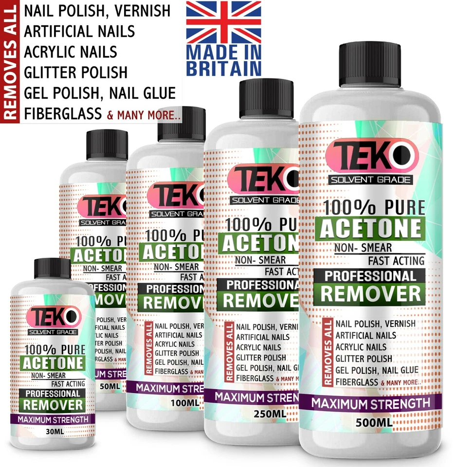 TEKO Aceton 100 % rein ACS/Laborqualität Nagellackentferner UV/LED GEL Einweichen UK