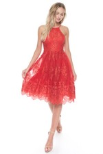 Ladies Criss Cross Back Lace HOMECOMING Prom Formal Midi DRESS S M L 25105