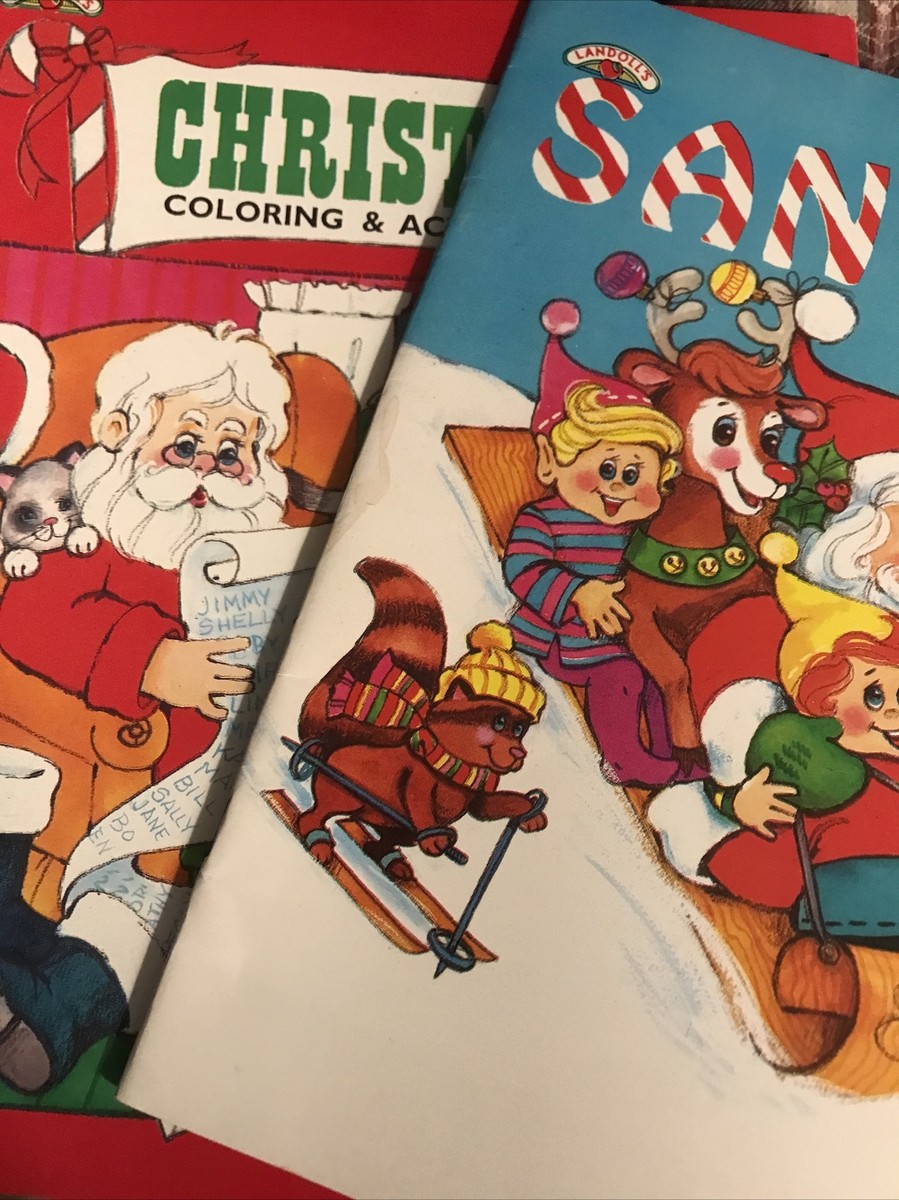 Lot of 2 Vintage Christmas Coloring & Activity Books Landoll