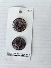 Vintage JHB International Shank Button Metal Copper Sun Natural Stone Black Gold