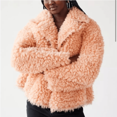 Urban Outfitters Poppy Pink Sherpa Jacket coat size M fleece faux