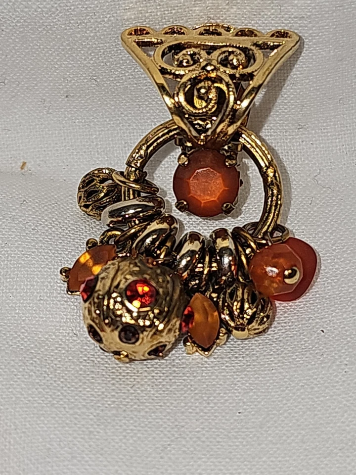 Gil d'Agena France Ohrclips Clips Orientalisch Goldfarbig m.Kristalle Perlen - Bild 2 von 4