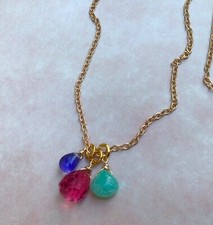 MULTI GEMSTONES BRIOLETTE HANDMADE SUNDANCE CHARM NECKLACE ARTISAN JEWELRY