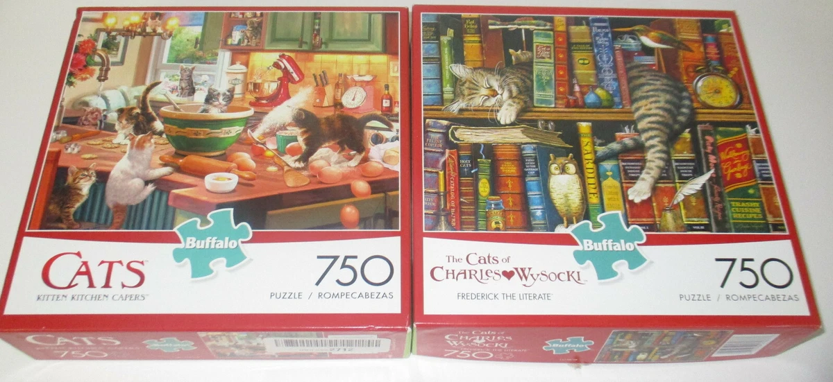 Lot 2 Buffalo CATS 750 pc Puzzles Kitten Kitchen Capers Frederick