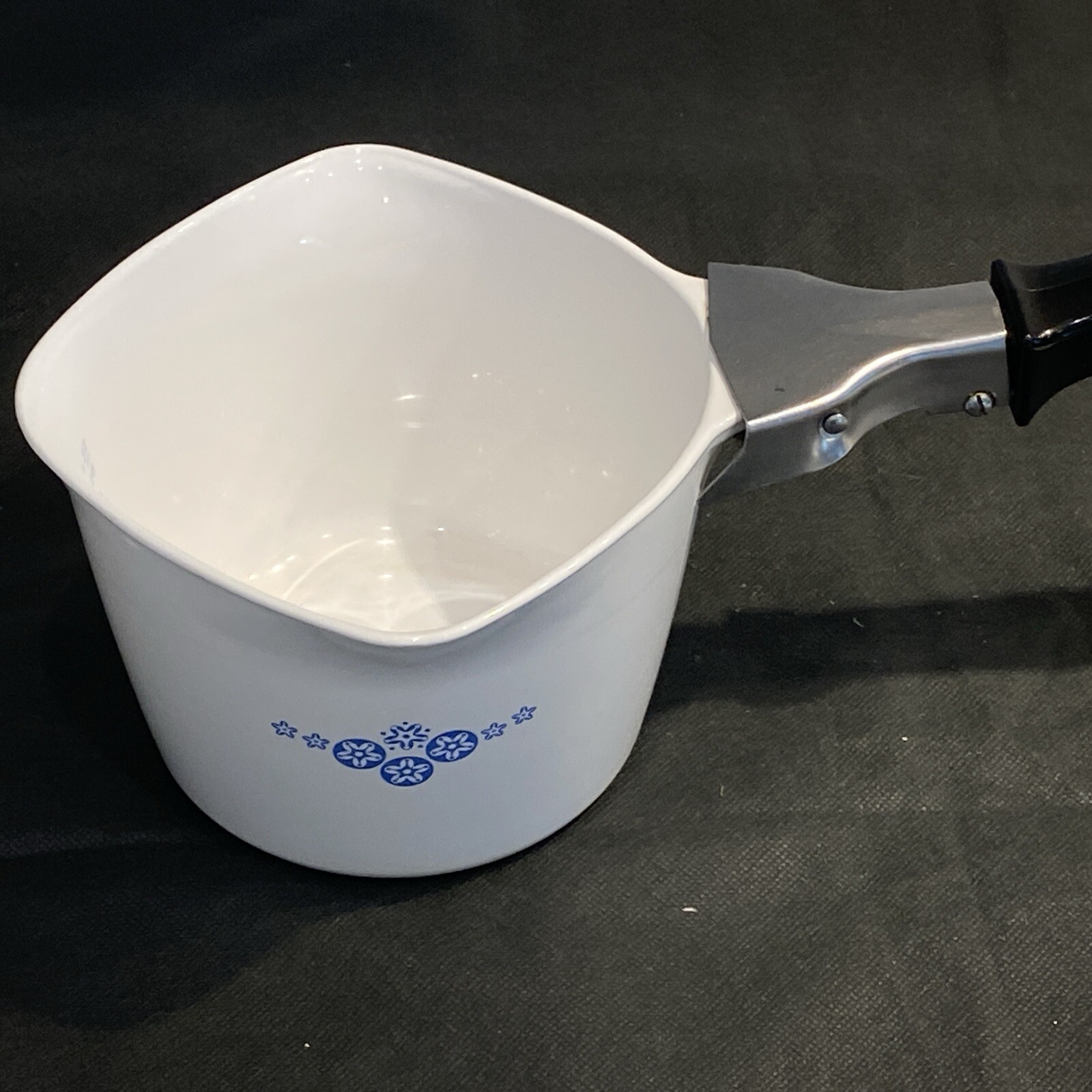 Vintage Corning Oil Star Blue Quart Saucepan with Measuring Bowl and Handle