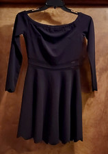 SHEIN Ladies LS, Wide-Neck Dress, Sz Med, Black, Polyester/Spandex,Hidden Zipper