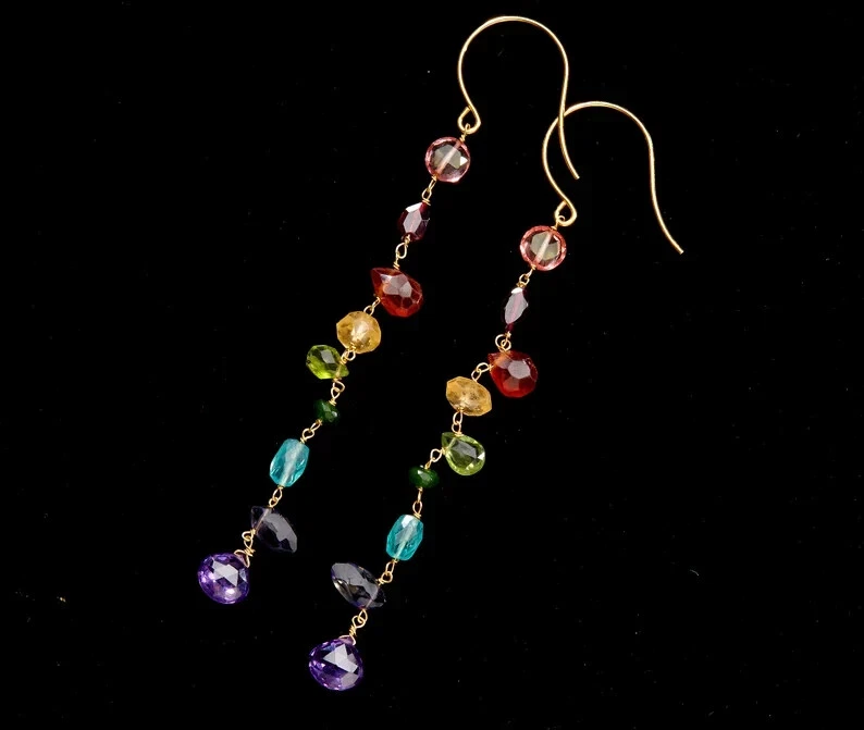 Pendientes arco iris piedras preciosas semipreciosas con piedras multicolores, granate peridoto Foto 3 de 4