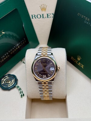 Rolex Datejust 31 Rhodium Pave 6 Diamond Dial TwoTone Yellow Gold Smooth Jubilee