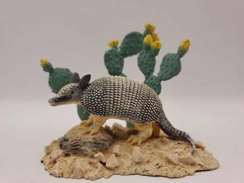 Vintage Western Armadillo Texas Prickly Pear Cactus Southwest Figurine Decor