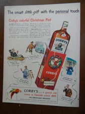 1950s VTG Orig Magazine Ad Corby's Whiskey Smart Xmas Gift with Personal Touch
