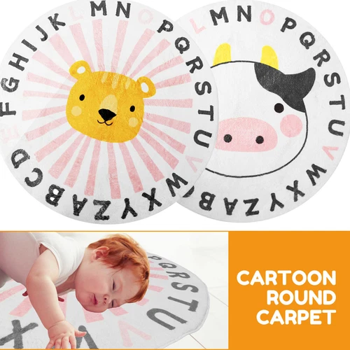 Kids Round Rug Cartoon Round Rug Ultra-Soft Playmat Non-Slip Crawling paPYR