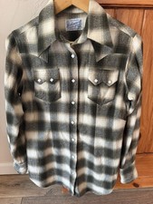 VTG Rockmount Ranch Wear Tru-West Plaid Pearl Snap Western Shirt Olive Cream S