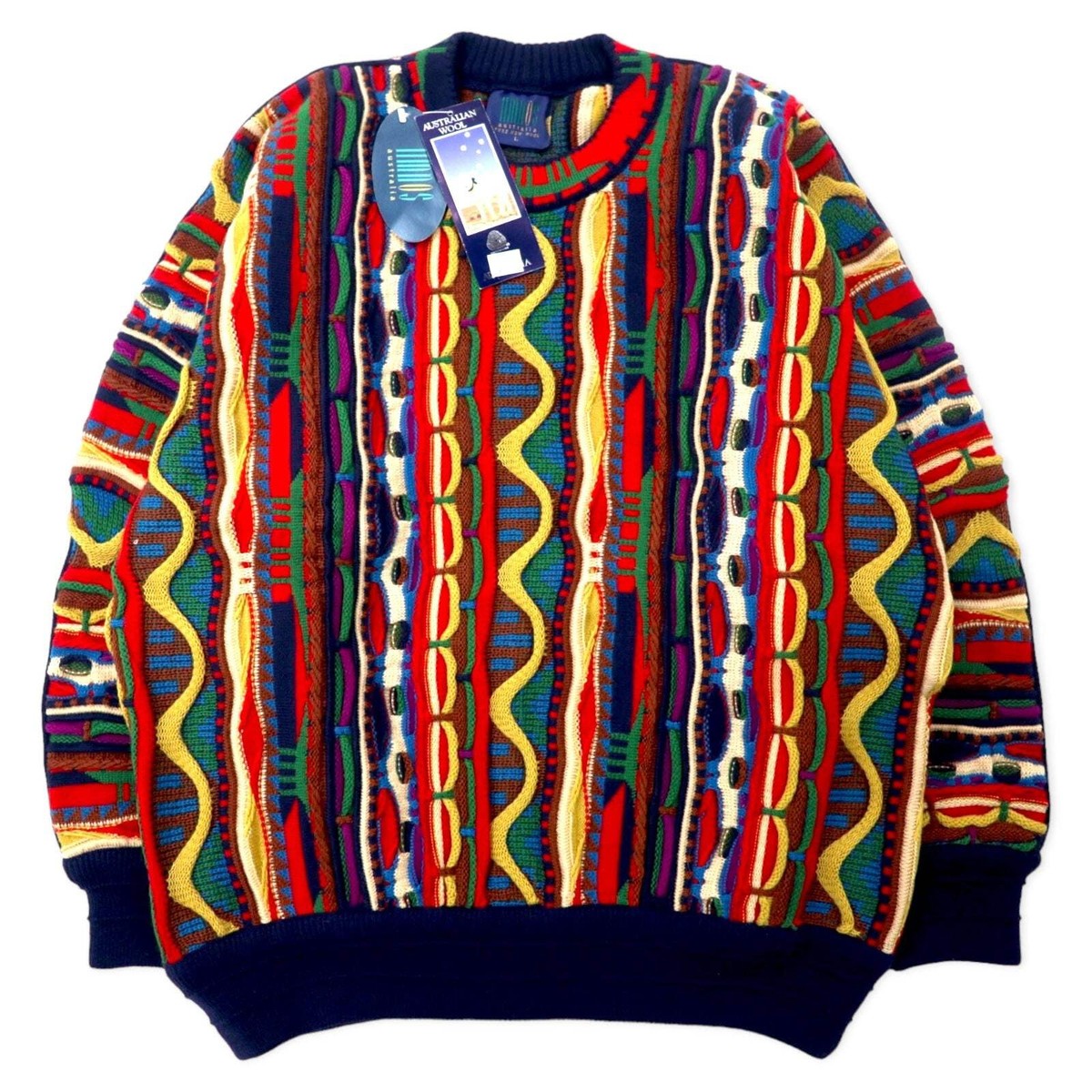 小物 90s INVERALLAN vintage knit Limnos 90s Australia MADE 3D Knit Sweater L Multi Color Wool