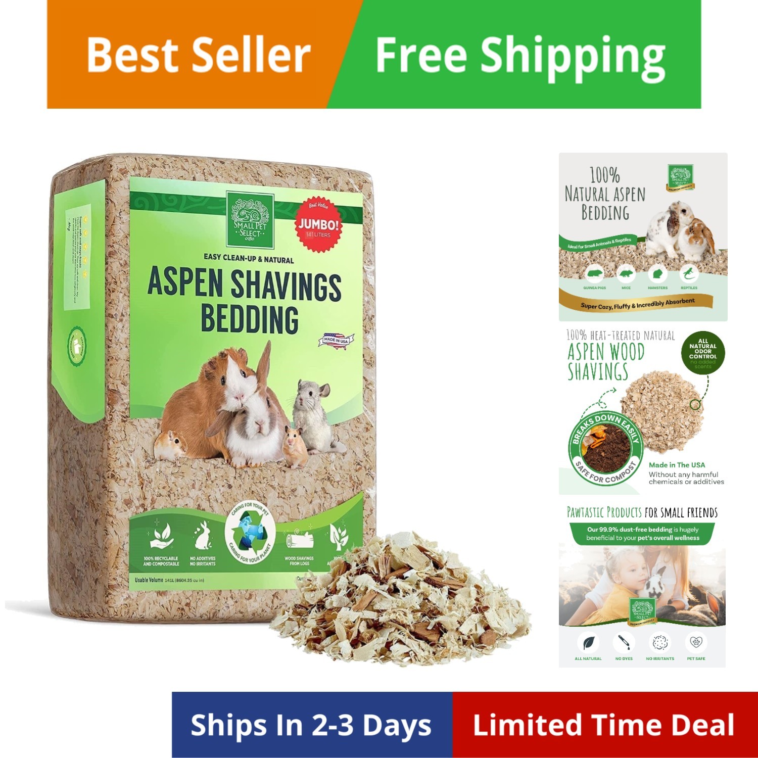 Natural Aspen Bedding, Animal Bedding for Small Indoor and O